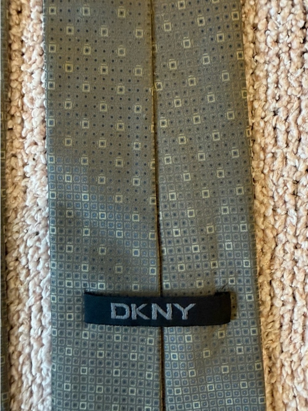 DKNY Olive Green Geometric Silk Tie